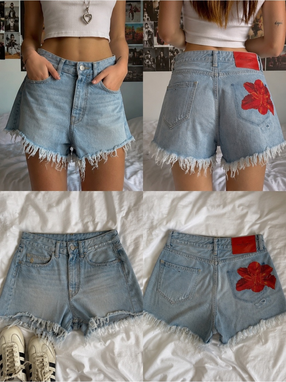 Marcelo Burlon County of Milan Light Blue Frayed Hem Denim Shorts